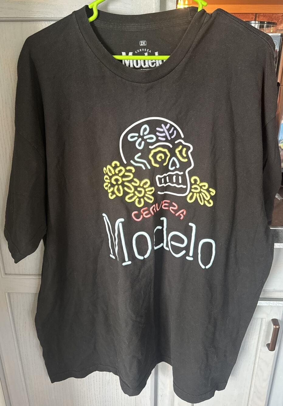 MODELO Beer CERVEZA Neon Sugar Skull Flowers Black T Shirt Men’s Sz 2X